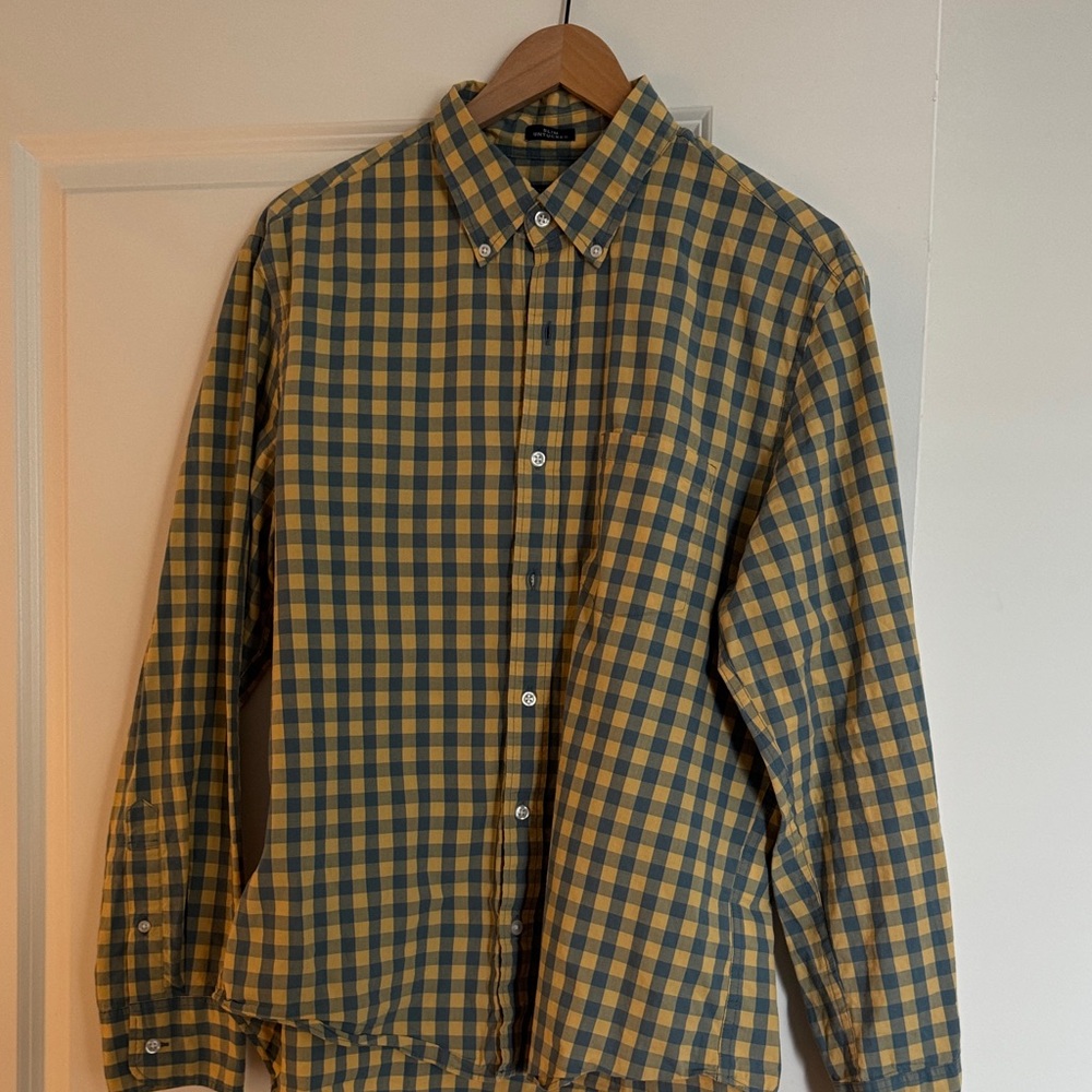 J Crew Yellow and Blue Checkered Button-Up Shirt